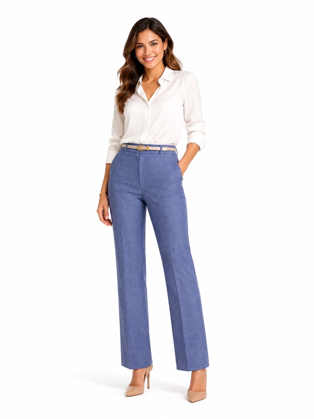 BCBGMaxAzria Blue Straight-Leg Dress Trousers
